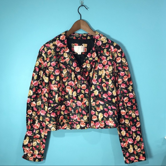 Xhilaration Jackets & Blazers - 90s Style Floral Vegan Leather Moto Jacket